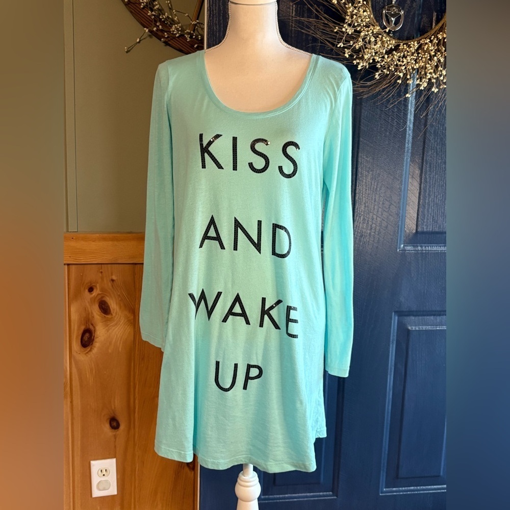 Victoria's Secret Aqua Long Sleeve Nightgown Kiss And Wake Up in blk sequins M